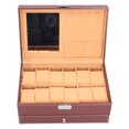 thumbnail image 4 of Caja de almacenamiento de joyas de doble capa de cuero sintético, organizador de collares y relojes con llave, 4 of 14