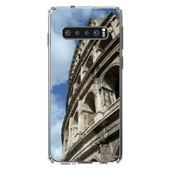 DistinctInk Clear Shockproof Hybrid Case for Samsung Galaxy S10 (6.1" Screen) - TPU Bumper, Acrylic Back, Tempered Glass Screen Protector - Roman Colosseum Rome