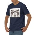 thumbnail image 4 of Buffalo Skull with Feathers and Dreamcatcher Cotton T-Shirt Navy Blue Small, 4 of 8