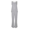thumbnail image 4 of WENWU Women 2 Piece Outfits Boho Casual Solid Color Vest Sleeveless Top Loose Wide Leg Pants Trousers Two Piece Set Suit Mint Suit for Women Wedding Pant Suits for Bride, 4 of 5
