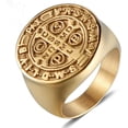 thumbnail image 1 of GHSDFBB Bague Religieuse en Acier Inoxydable Catholique St Benedict Exorcisme Signet Protection Démon Chasseur de Fantômes Bande Croisée avec Beaucoup de Lettres, Or, Argent Noir, 1 of 2