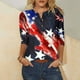 thumbnail image 2 of Camiseta Casual Suelta Del Botón Impreso Del Día de la Independencia de la Mujer de Manga Superior de 3/4 para el Hogar Y el Uso Diario, 2 of 4