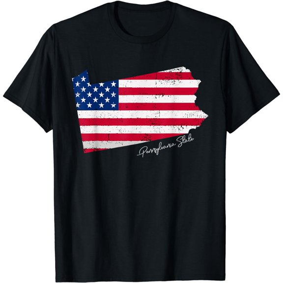 Pennsylvania State American Flag July 4th Pennsylvania Map T-Shirt