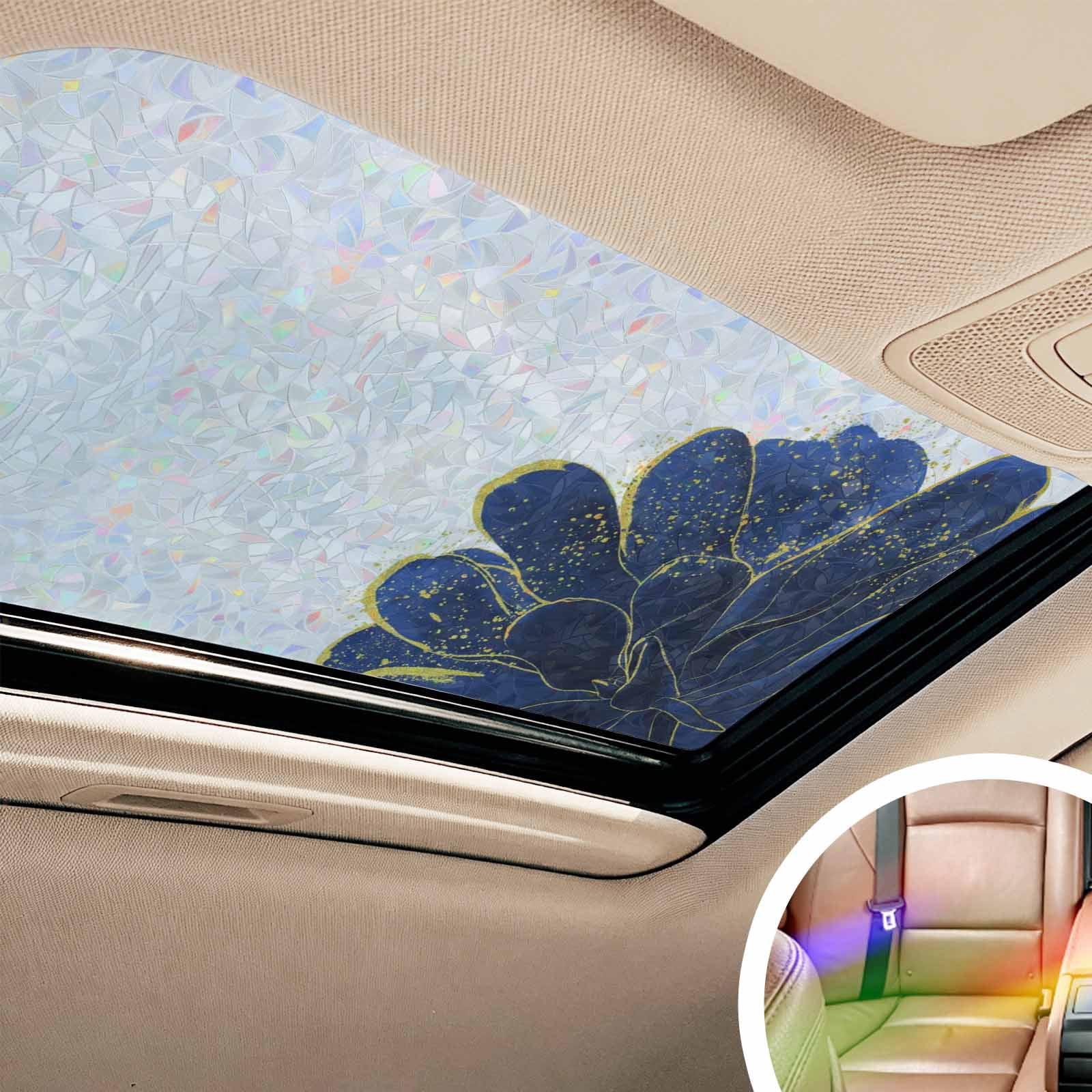 Navy Blue Gold Window Privacy Film Stain Glass,Reusable Decorative Rainbow Window Film,Abstract Line Art Troditional Ink Painting Static Cling Sun Blocking Stickers Decals Covers 19.6" x 39.3" (2pcs)