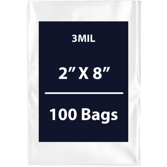 Multiple Sizes Clear Flat Poly Bags - 2"x8" & (100 Bags) 3Mil Flat Open Top Plastic Packaging Packing | Flexible and Durable Plastic Bags | Low-Density Polyethylene (LDPE)