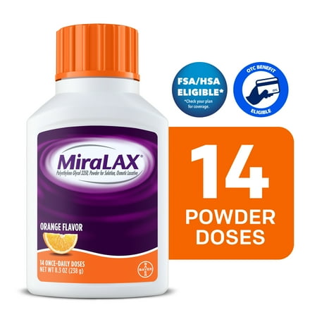 MiraLAX Laxative Powder for Gentle Constipation Relief, PEG 3350, Orange Flavor, 14 Dose