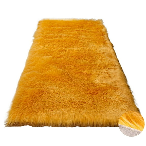 Fluffy Area Rugs 5 x 2ft Gold Yellow Shaggy Faux Fur Sheepskin Rug Soft Comfortable Plush Carpet Bedroom Living Room Floor Mats