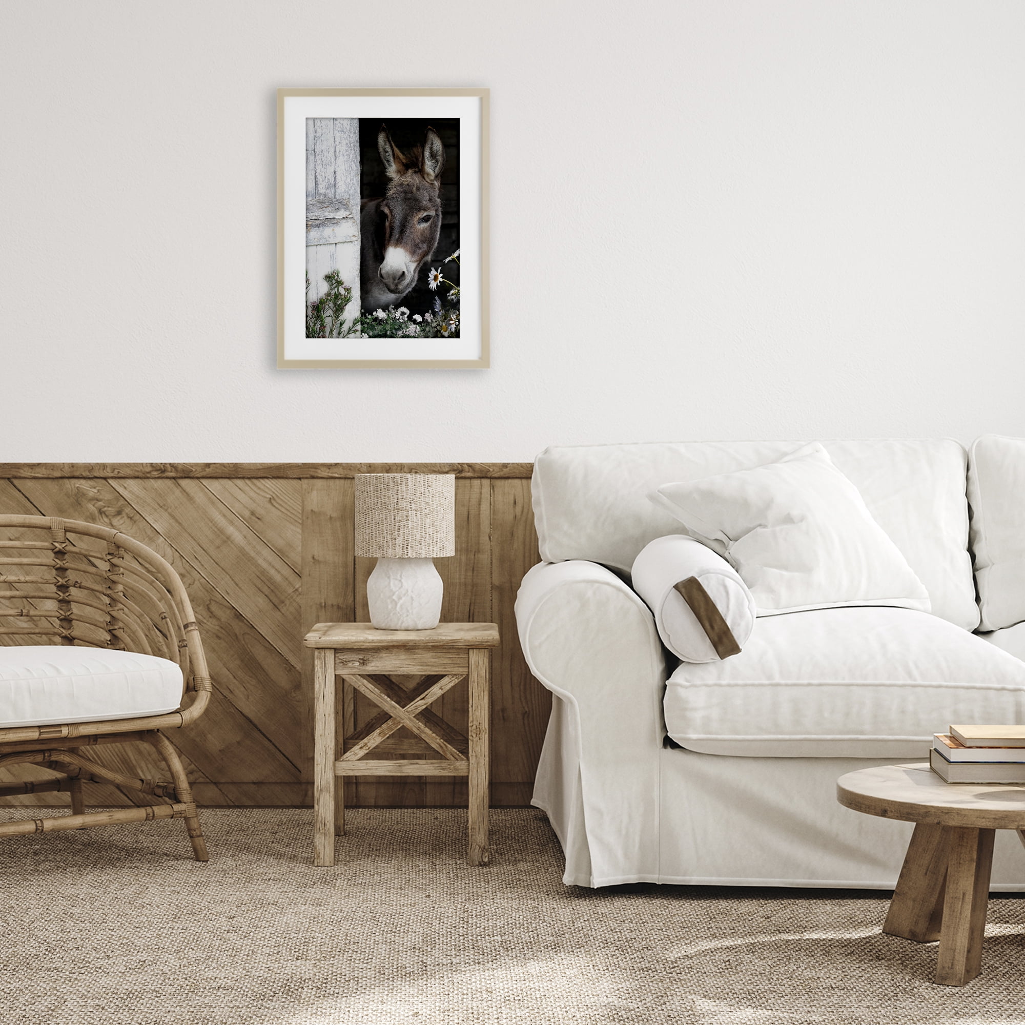 Stupell Industries Gentle Donkey Peering from Barn Birch Framed Print Under Glass, design by CAD Designs