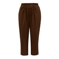 thumbnail image 5 of Summer Pants for Women Solid Pants High Waisted Wide Leg Fashion Drawstring Elastic Trousers Comfy Straight Leg Long With Pockets Indoor Soccer Linen Women Wide Summer Casual Brown M, 5 of 5