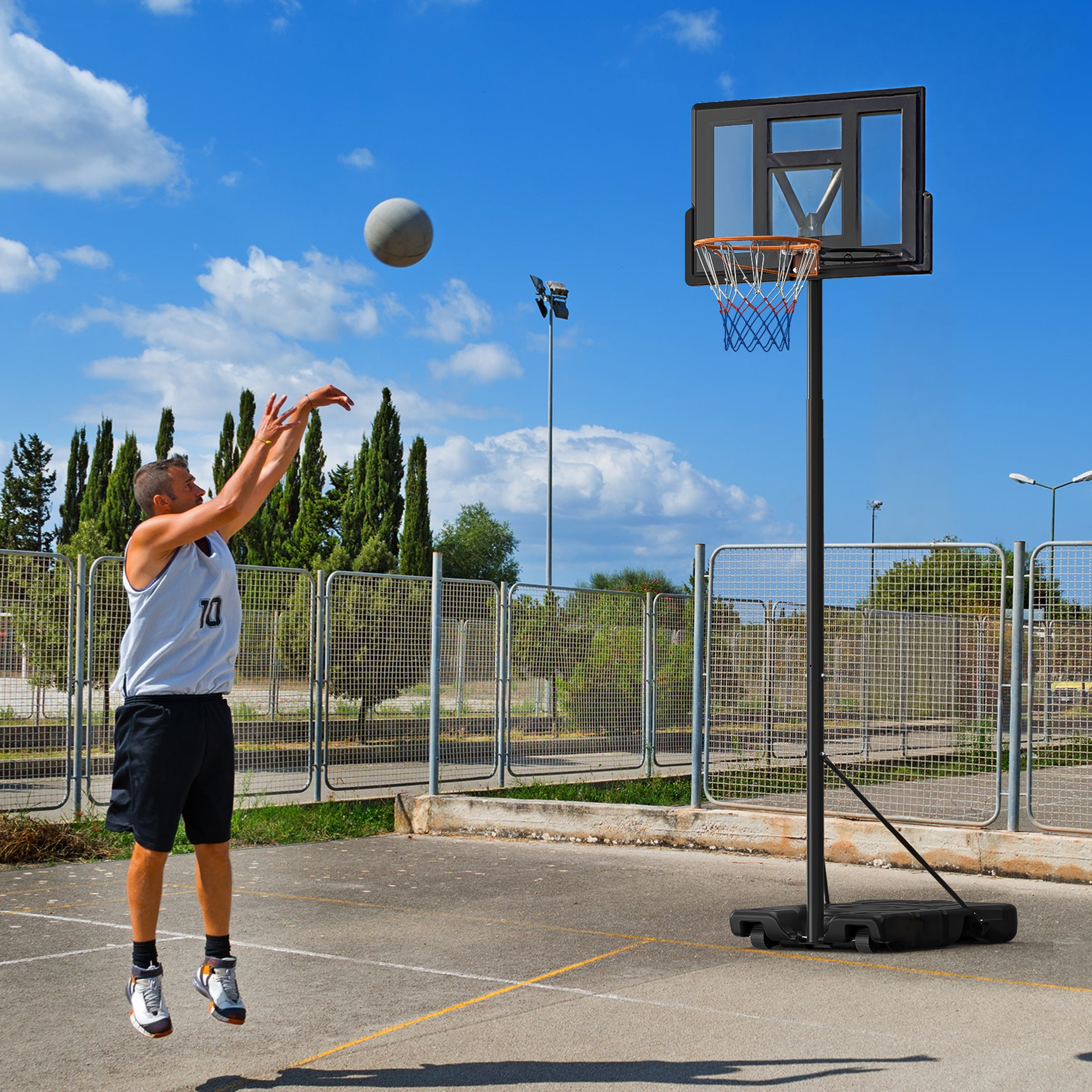 ZUNMOS 6.1-10ft Outdoor Portable Basketball Hoop Goal System, 44 In Shatterproof Backboard, Adjustable Height for Backyard, Poolside
