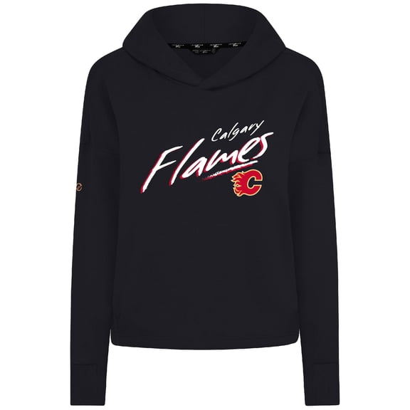 Women's Levelwear  Black Calgary Flames Sweet Sizzle Tri-Blend Cropped Pullover Hoodie