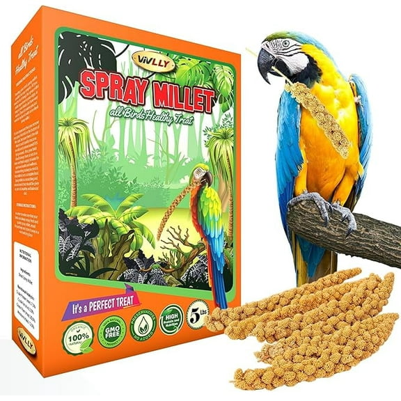 Vivlly 5LBS GMO-Free Sun Dried Spray Millet - Original Bird Treat Millet for Parakeets, Cockatiels, Finches & More - Non-GMO, High in Amino Acids, Easy Storage, Tasty & Healthy Bird Snacks (5 lbs)