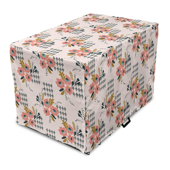 Floral Dog Crate Cover, Continuous Watercolor Vintage Flowers Motif Pattern on Pastel Backdrop, Easy to Use Pet Kennel Cover Small Dogs Puppies Kittens, 7 Sizes, Pale Eggshell Multicolor, by Ambesonne