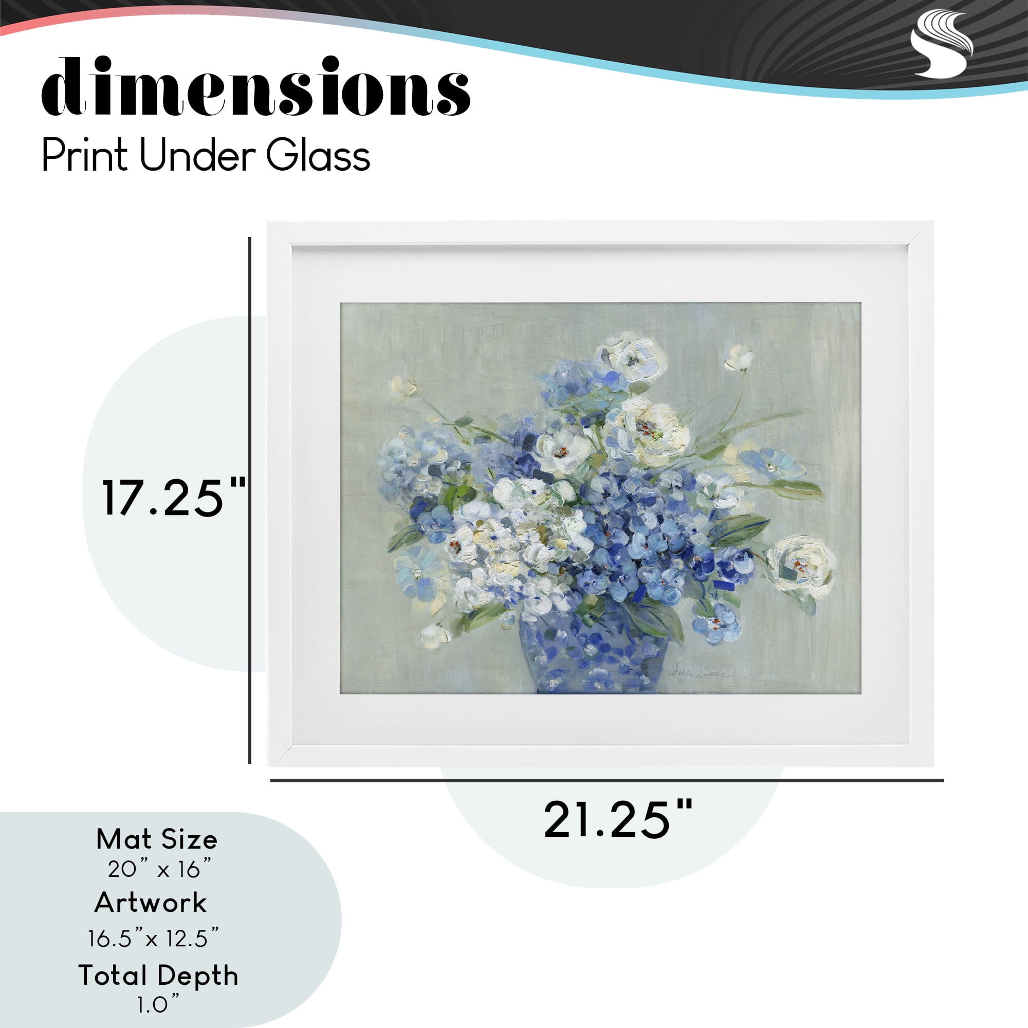 Stupell Industries Serene Blue And White Bouquet White Framed Print Under Glass, design by Sally Swatland