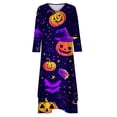 thumbnail image 5 of Fartey Maxi Dresses for Women 2025 Plus Size Halloween Pumpkin Print Dress Loose Flowy Irregular Layered Hem Dress Fashion Fall 3/4 Sleeve V Neck Festival Dresses with Button, 5 of 5