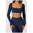thumbnail image 3 of Tops cortos de yoga for mujer, camiseta de manga larga con cuello cuadrado, camisetas básicas elásticas ajustadas, camisetas deportivas for ejercicio al aire libre y gimnasio, 3 of 5