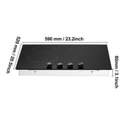 VEVOR Electric Cooktop, 24 inch 4 Burners Built-in Electric Stove Top, 6000W Ceramic Top Radiant Cooktop, with Glass Panel, Knob Control, 11 Heat Levels, 220-240V, Hard Wire (No Plug)