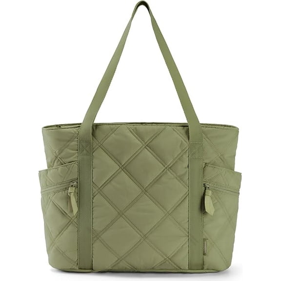 RKXQT Tote Bag for Women, Puffer Carry On Tote with Zipper, Travel Essentials Quilted Nurse Travel Bag Color: Almond Milk Color: Lguana