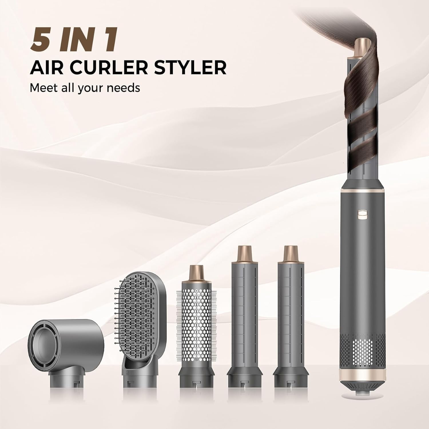 5 in 1 Hair Dryer Brush Hot Air Curling Brush Negative Ion Air Styler for Home & Travel