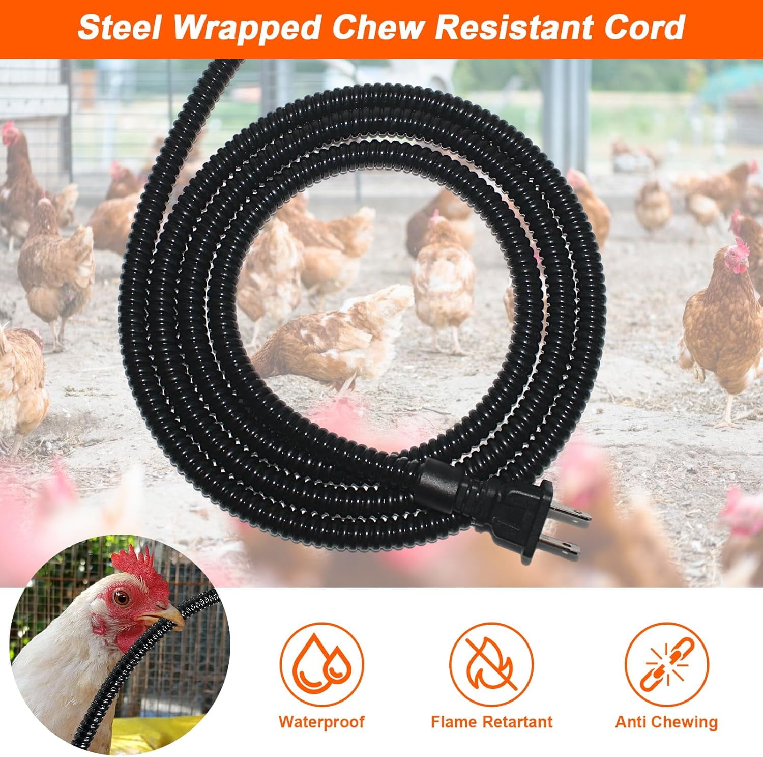 4TSL Chicken Waterer Heater, 80W Chicken Drinker Heated Base for Winter 15 in Chicken Water Heater with Thermostat