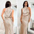 thumbnail image 6 of Ladies Elegant Sleeveless Halter Satin Summer Wedding Long Evening Dresses(M)-Apricot-S, 6 of 6