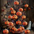 thumbnail image 4 of BNNG Set of 3 Glass Jack O Lantern Halloween Ornaments Hanging Pumpkin Tree Decorations Mini Pumpkin Hanging Balls for Thanksgiving Halloween Holiday Party Home Decor, 4 of 9