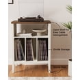 thumbnail image 7 of EYYTHUNG Record Player Stand Set of 2 with Vinyl Record Storage Holds up to 180 Albums, Large Turntable Stand Dispaly Shelf, Farmhouse Wood End Table, Rustic White/ Honey Brown, 7 of 7