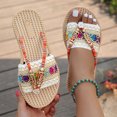 thumbnail image 4 of Women's Sandals 2026 Summer Comfort Boho Beaded Flat Thong Sandals Raffia Woven Open Toe Slides for Beach Vacation Outdoor Casual Wear,White 36, 4 of 5