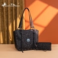 thumbnail image 6 of Montana West Vintage Western Tooling Tote Bag & Wallet Set for Women | Studded Top Handle Shoulder Handbag, Black, 6 of 7