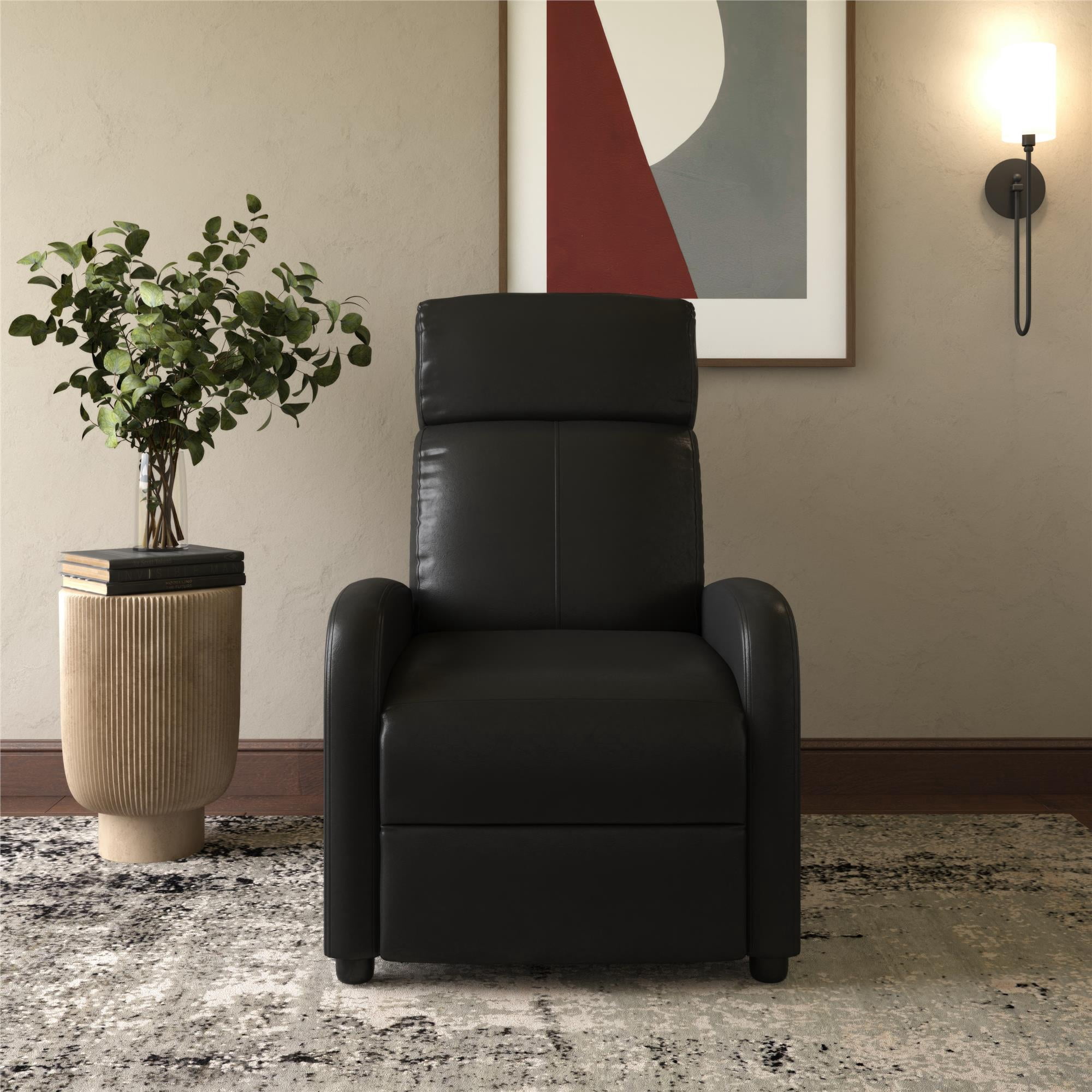 DHP Bobby Pushback Recliner Chair, Black Faux Leather