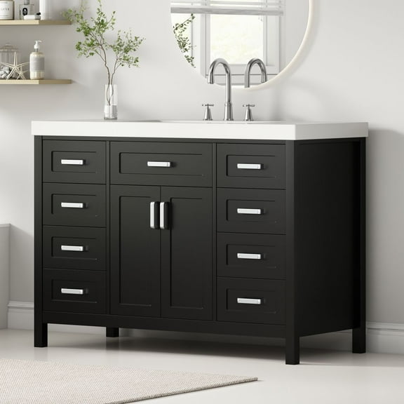 WGYPRIME 48" Bathroom Vanity with Sink, Modern Bathroom Vanity Cabinet with 2 Soft Close Doors and 8 Drawers, Freestanding Bathroom Cabinet