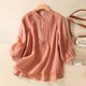 thumbnail image 1 of Fiudx Camisas para Mujer Camiseta Holgada Informal con Bordado de Color Liso para Mujer, Camisetas de Manga Corta y Blusa de Lino, 1 of 6