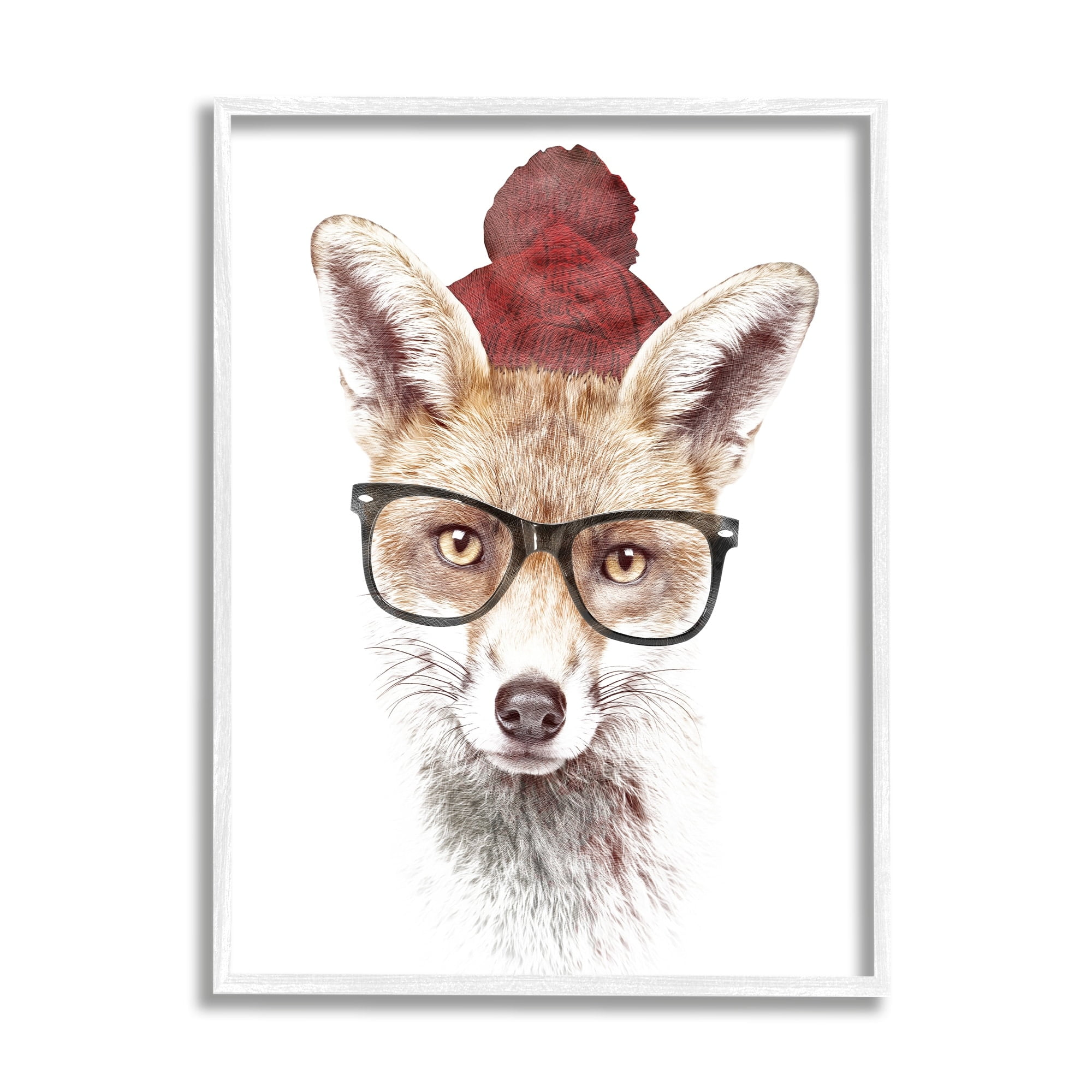 Stupell Industries Red Fox Winter Beanie Hat Glasses Spectacles Framed Wall Art, 16 x 20, Design by Robert Farkas