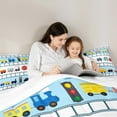thumbnail image 3 of Manfei Boys Train Bedding Comforter Set 7 Pieces, Cartoon Steam Engine Queen Bedding Sets, Transportation Light Queen Sheet Sets, Lightweight Room Decor, 3 of 5