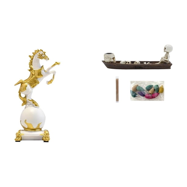 Figura de escritorio,Estantería con estatua de caballo para escritorio,oficina y decoración del hogar.,Figura decorativa de escritorio de resina para decoración del hogar,Porta