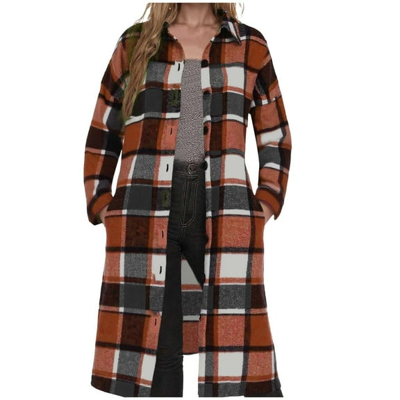 Plaid Wool Coat Women's Winter Coat Full-Length Peacoat Lapel Collar Jacket Overcoat Fleece Thick Outerwear Trendy Outwear 2025 New Topcoat Casual Cozy Trench Coats