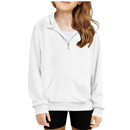 

kpmatpey Girls Boys Clothes Long Sleeve Sweatshirts Quarter Zipper Casual Sports Fall Pullover Tops with Pockets
