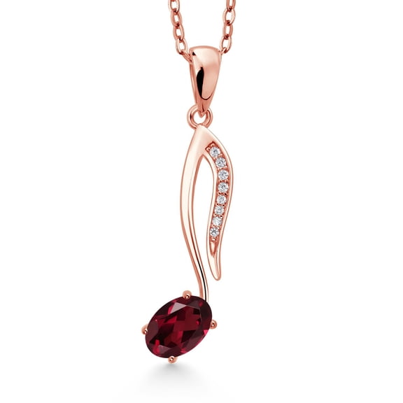 Gem Stone King 18K Rose Gold Plated Silver Musical Eighth Note Pendant Necklace with Chain Rhodolite Garnet Moissanite (0.54 Cttw)
