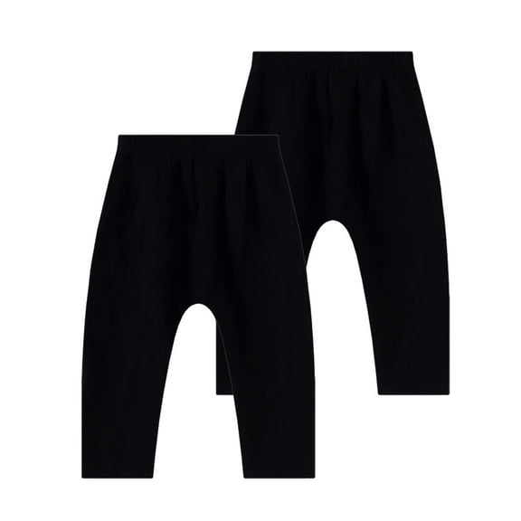Kids Boys Cotton Harem Pants 2-Pack, Black Elastic Waist Drop Crotch Loose Fit Pull-On Pants for Kids 1-6 Years,Size 1-2T