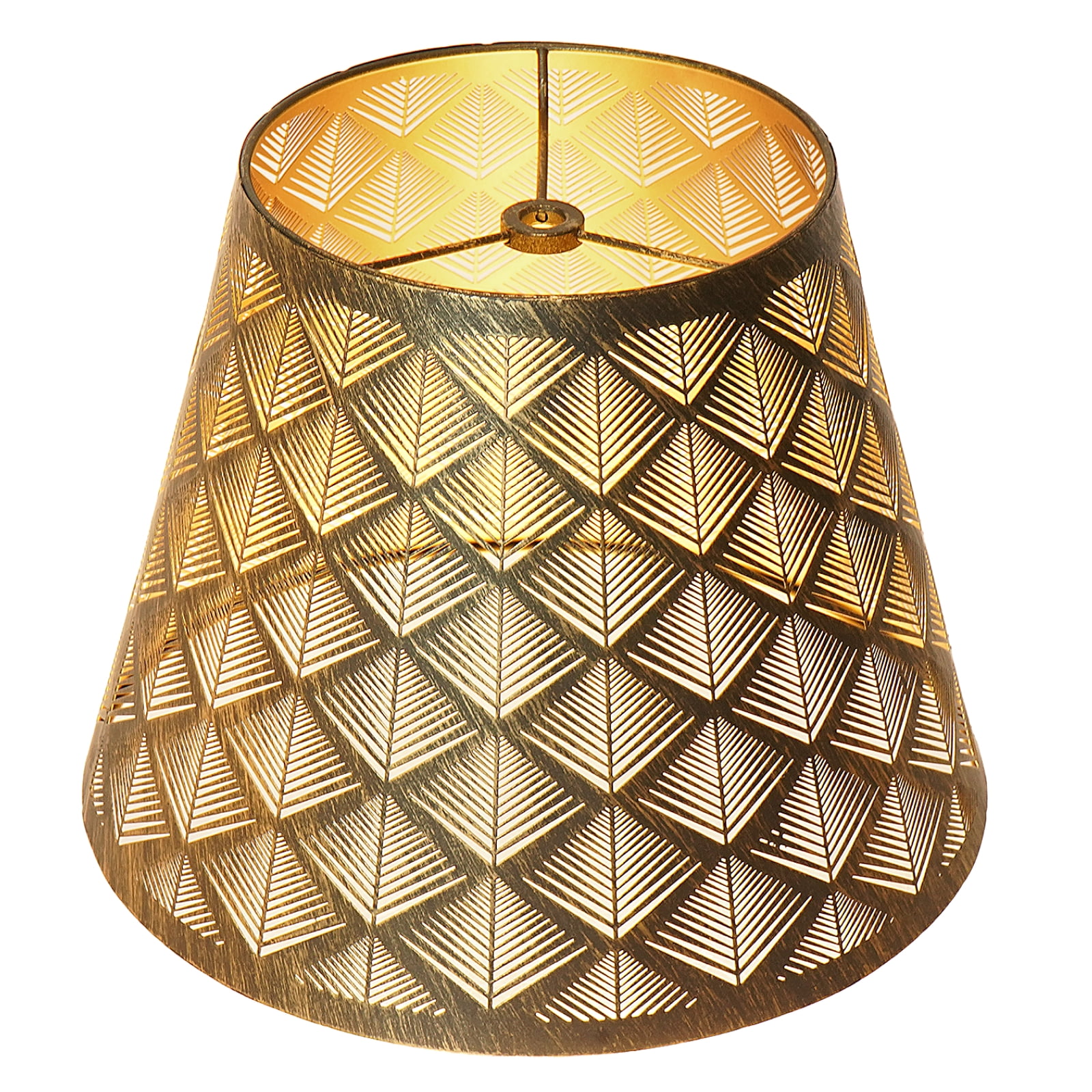 SWAIFDEE Metal Small Lamp Shade, Etched Arrow Design Lampshade for Table Wall Lamp, Outer Antique Bronze Inner Gold, 6x10x7.5in