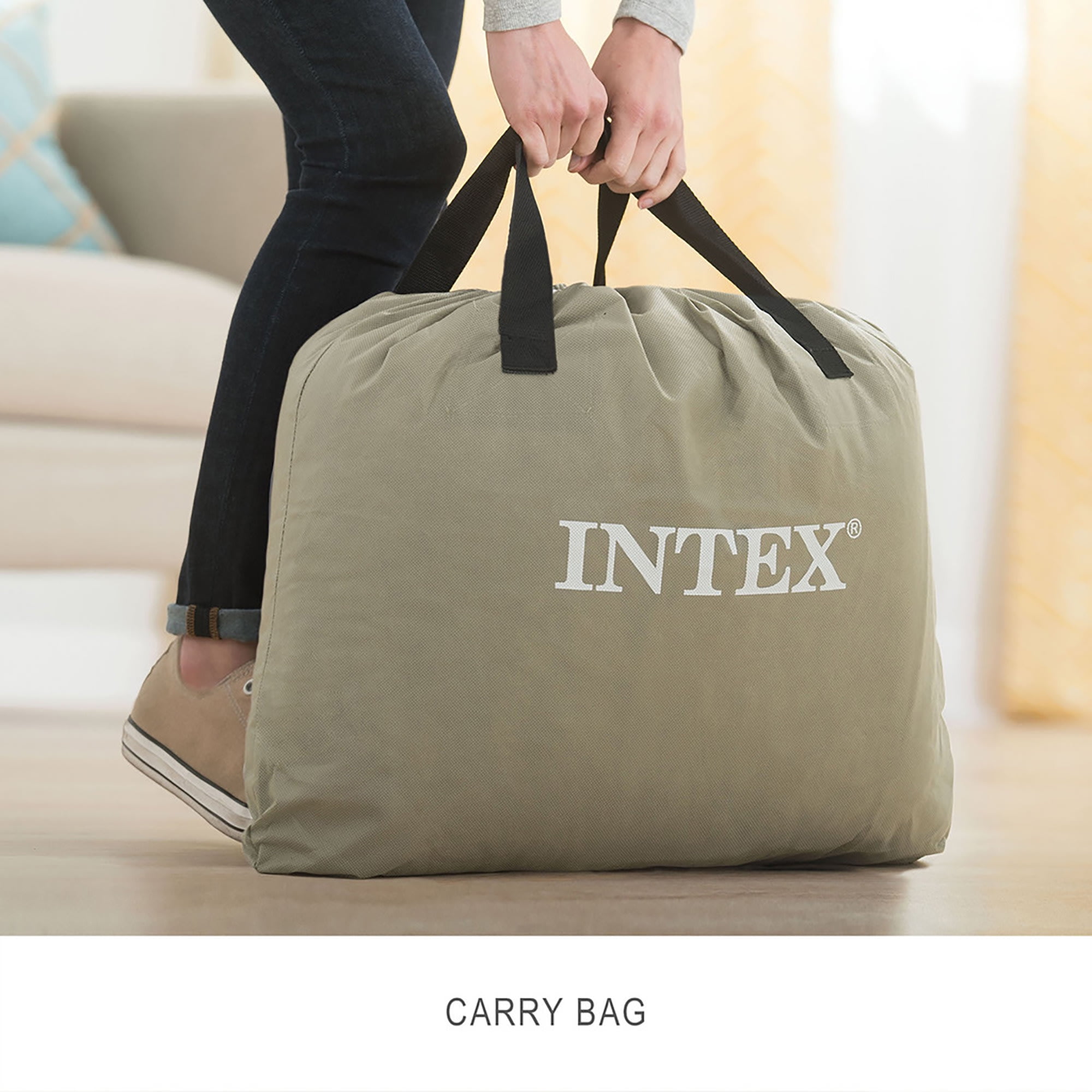 Intex: Dura-Beam: Plus Deluxe Pillow Rest Airbed - Queen - 16.5" Inflatable Air Mattress, Built-In Pump, Fiber-Tech, Carry Bag, 600lb Cap, 64135ED