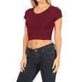thumbnail image 3 of Women's Short Sleeve Stretch Lightweight Round Neck Solid Cropped Top T-Shirt, 3 of 4
