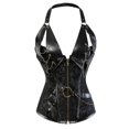 thumbnail image 3 of Corsé gótico Steampunk para mujer Halter Brown Steel Boned Vintage Sexy Underbust Corsets Cuero Reunir Cintura Slim Corset Top kaili Sencillez, 3 of 5