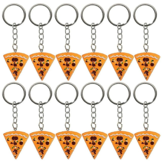 12 Pcs Simulation Food Keyrings Pizza Resin Pendants Bag Key Rings Keychains for Girls Boys (Orange)