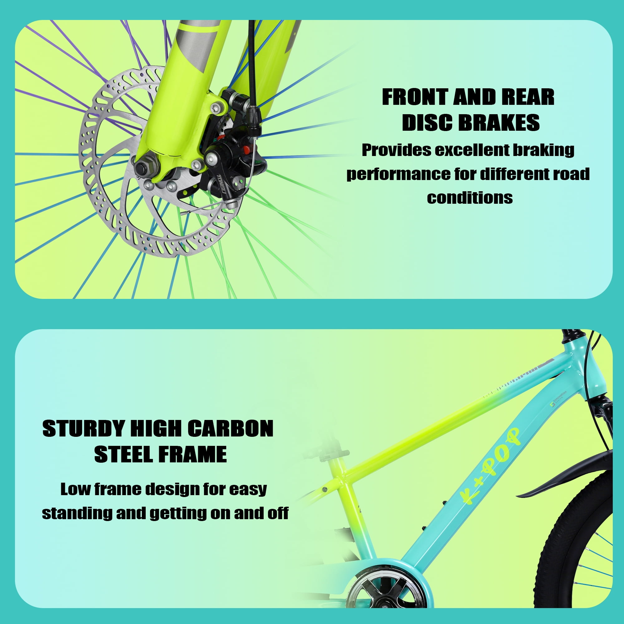 Bstjewey 20/24 Inch Kids Mountain Bike, Dual Disc Brakes, Suspension Fork, Ages 7-12