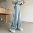 thumbnail image 5 of Teen Girls Wide Leg Loose Jeans Solid Color Denim Summer Pants Casual Trousers For Kids Baggy Straight Pants Size 13-14T, 5 of 9