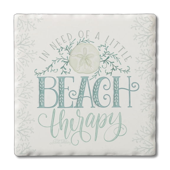 CounterArt "Beach Therapy" 1 Pack Single Absorbent Stone Tumbled Tile Coaster 4" by 4"