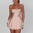 thumbnail image 4 of Women's Sexy Backless Satin Mini Dress Layered Ruffle Hem Tie Back Graduation Dress, 4 of 9