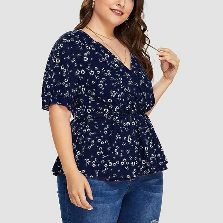 IEPOFG Women Tank Tops V Neck Lace Trim Summer Shirt Loose Casual Peplum  Tops Pleated Blouse Plus Size Flowy Babydoll Shirts Dark Blue at   Women's Clothing store