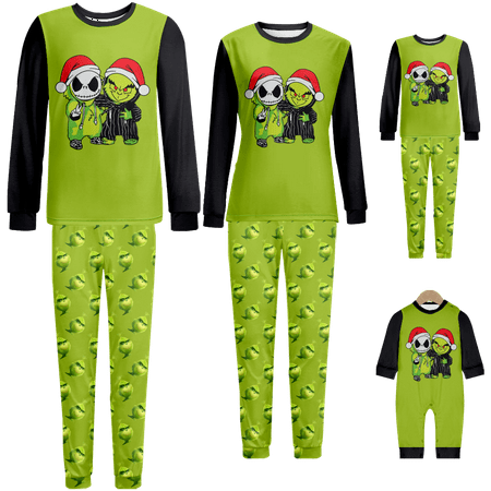 

Matching Family Christmas Pajamas Sleepwear Set Merry Christmas Claus Cartoon Green Print Sizes Baby-Kids-Adult-Pet 2 Pieces Top and Pants Bodysuits Pajamas Set